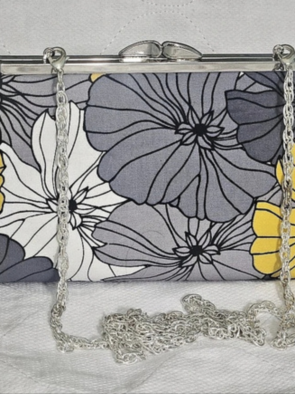 Floral Frame Clutch in Gray & Yellow Like New